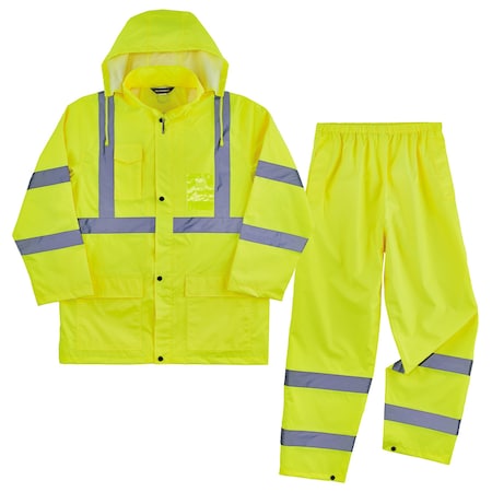 Ergodyne Lightweight HV Rain Suit, Lime, Size XXL 8376K